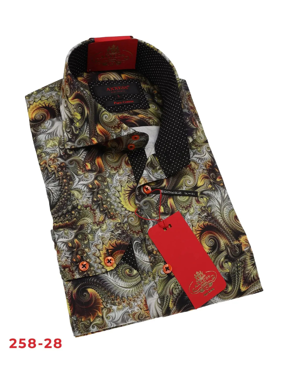 Axxess 258-28 Green Multicolor Cotton Casual Dress Shirt