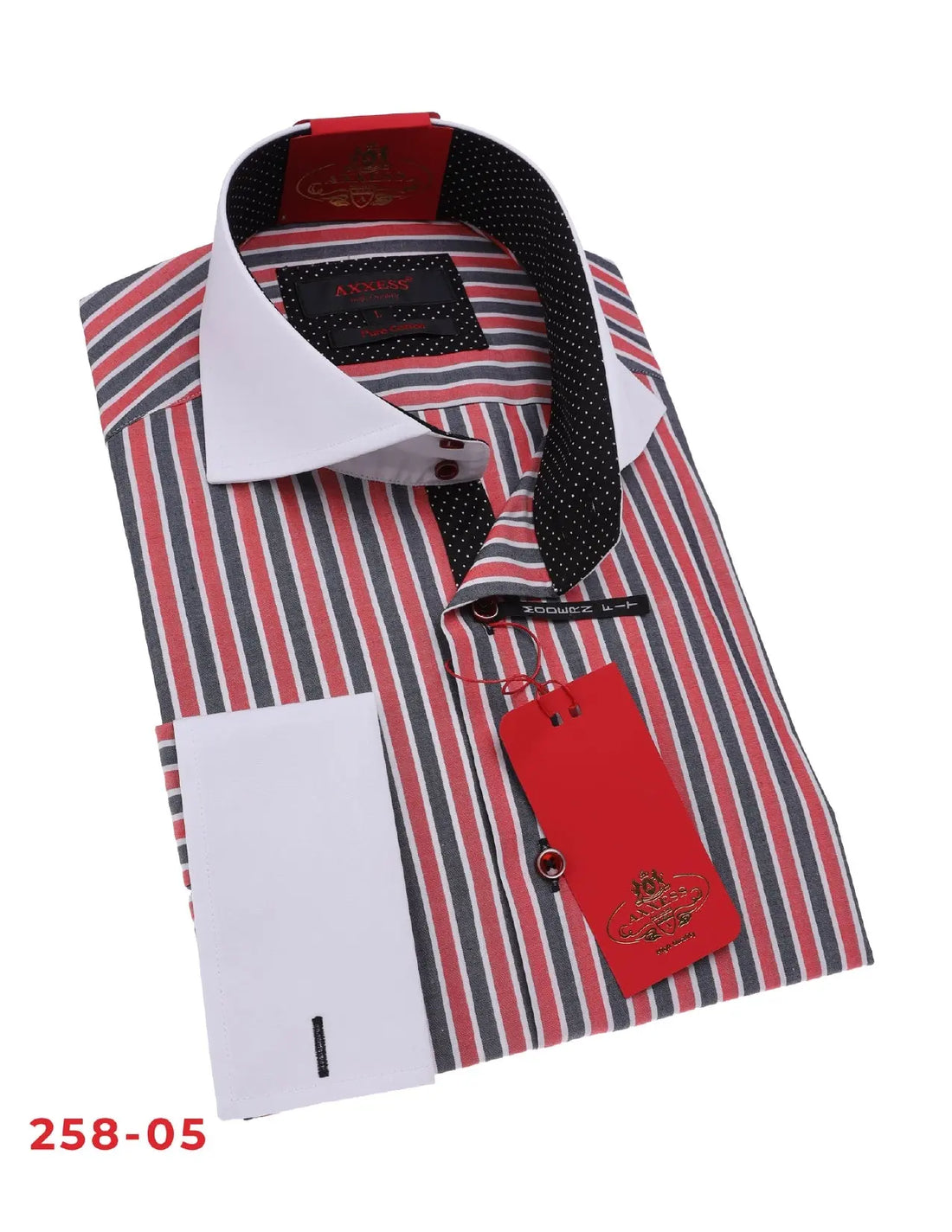 Axxess 258-05 Red/Black/White Stripes Cotton Casual Dress Shirt