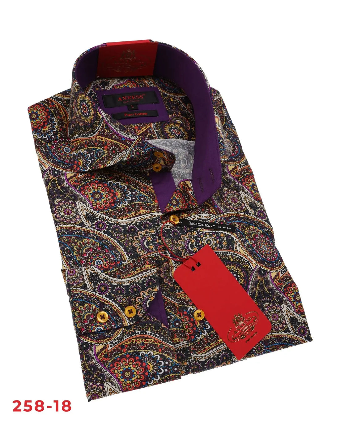 Axxess 258-18 Purple Paisley Cotton Casual Dress Shirt