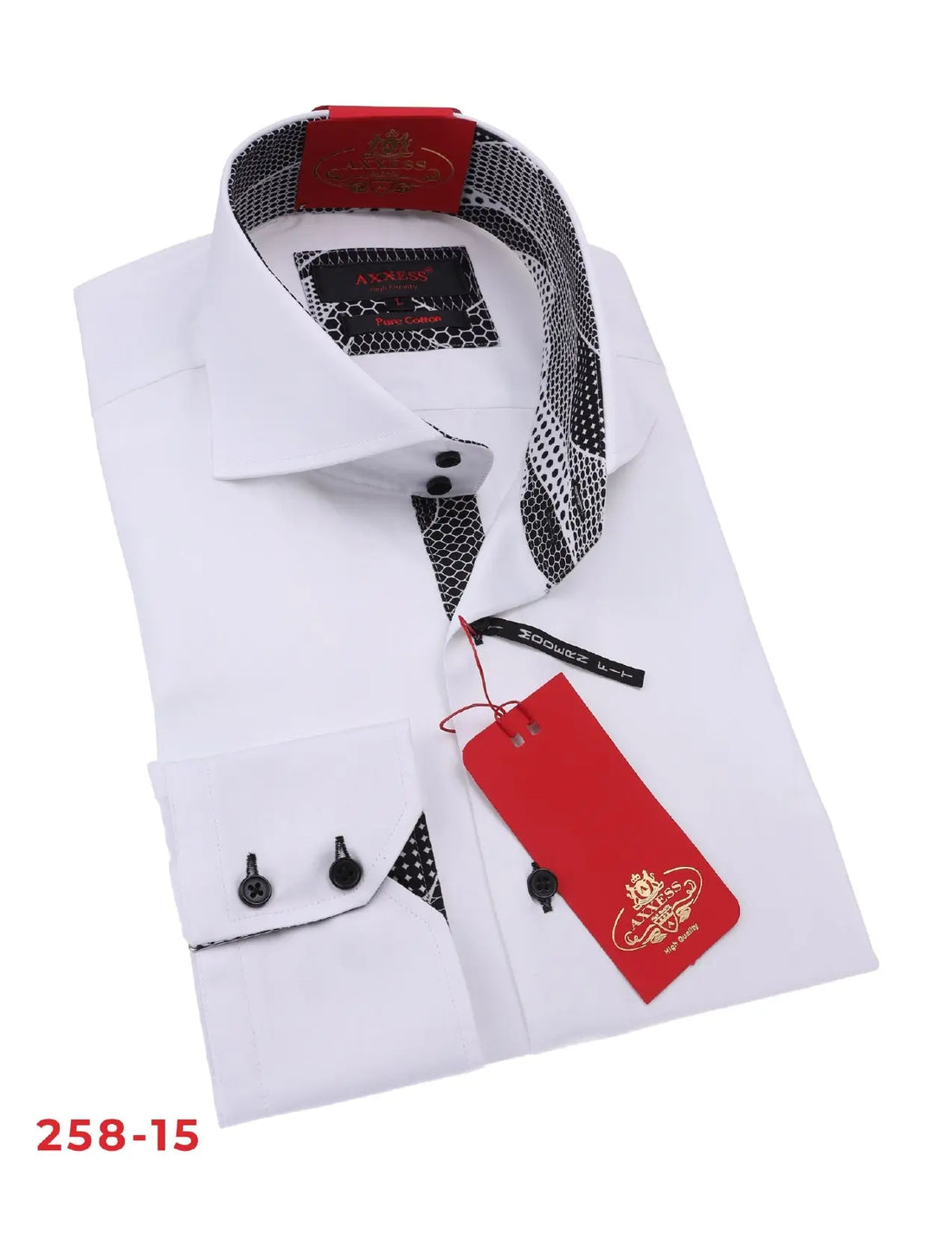Axxess 258-15 White Cotton Casual Dress Shirt