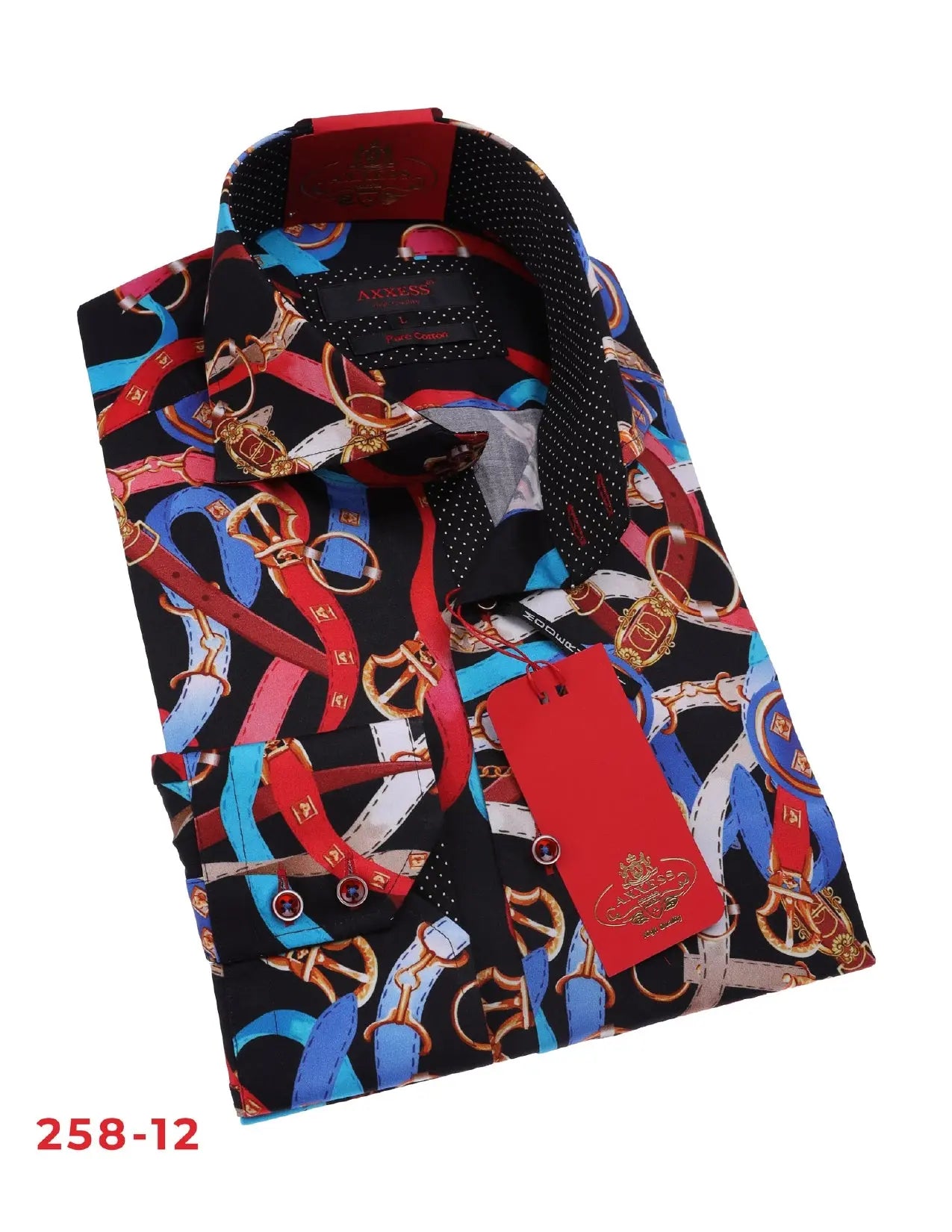 Axxess 258-12 Black/Red/Blue Cotton Casual Dress Shirt