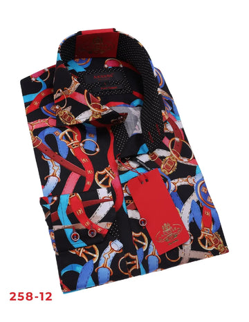 Axxess 258-12 Black/Red/Blue Cotton Casual Dress Shirt