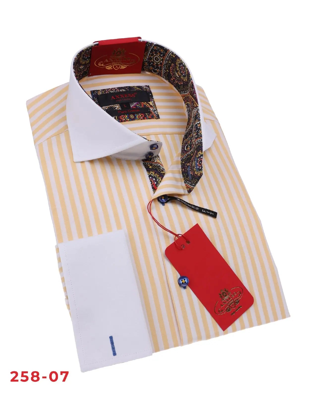 Axxess 258-07 White/Butterscotch Cotton Casual Dress Shirt