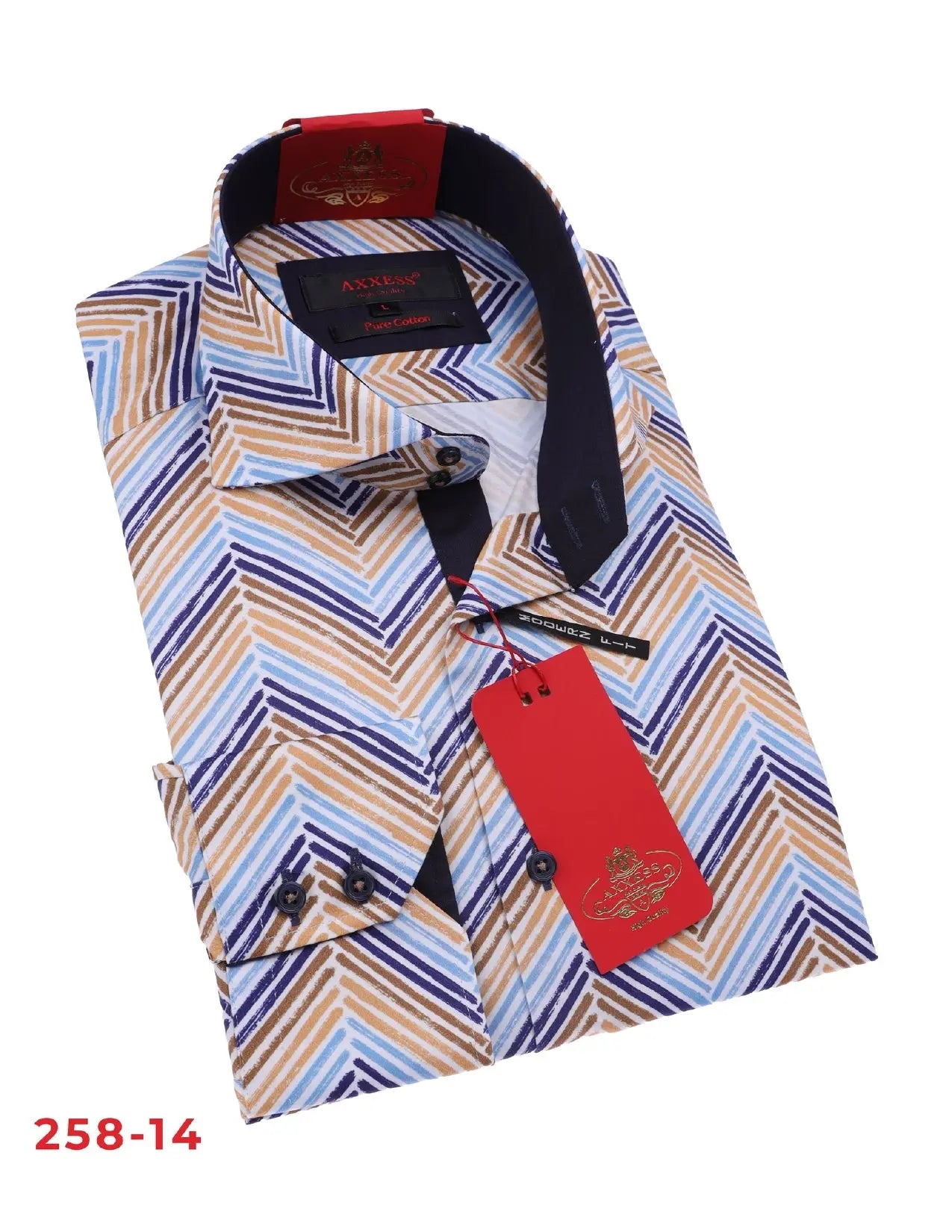 Axxess 258-14 Earth Tone/Blue Cotton Casual Dress Shirt