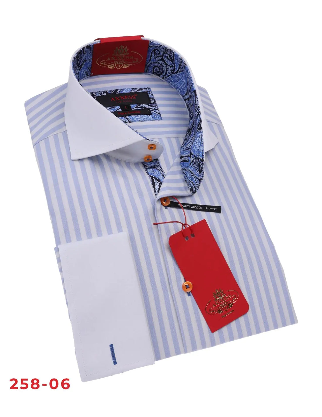 Axxess 258-06 Sky Blue/White Stripes Cotton Casual Dress Shirt