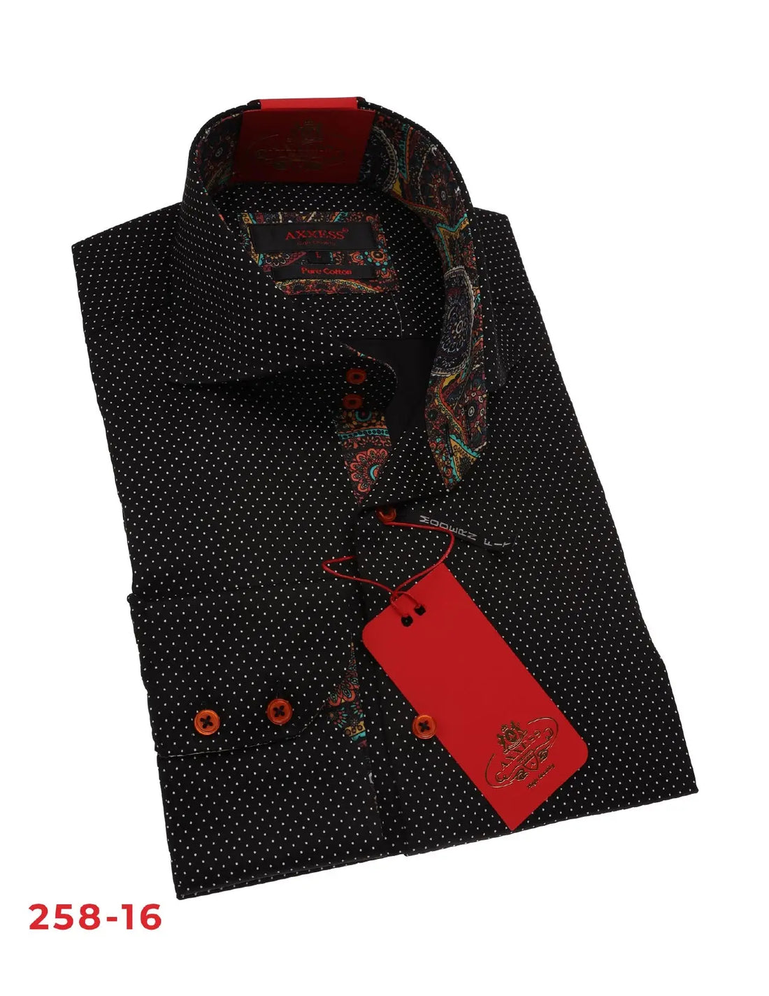 Axxess 258-16 Black/White Microdots Cotton Casual Dress Shirt