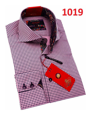 Axxess 1019 Pink Houndstooth Cotton Casual Dress Shirt