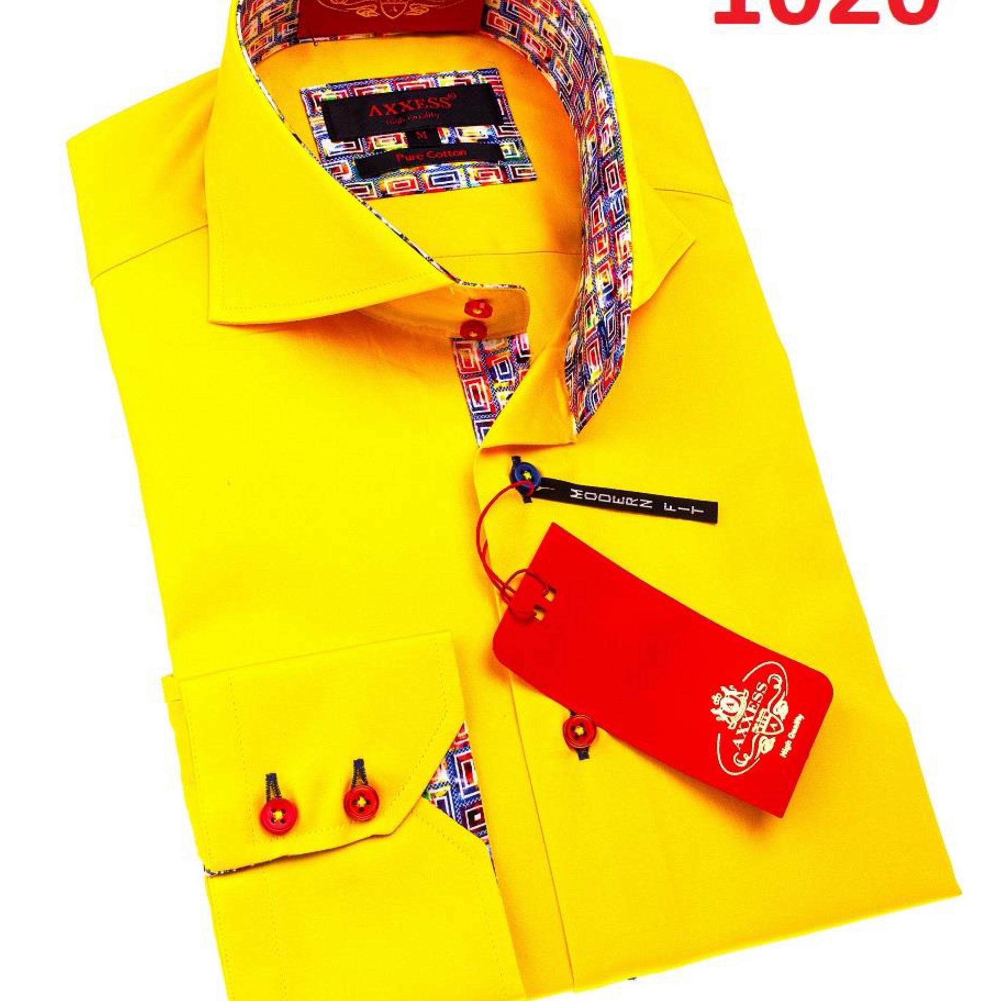 Axxess 1020 Yellow Cotton Casual Dress Shirt