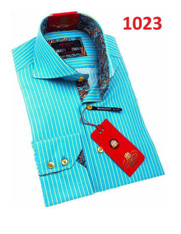 Axxess 1023 Turquoise/Yellow Pinstripe Cotton Casual Dress Shirt