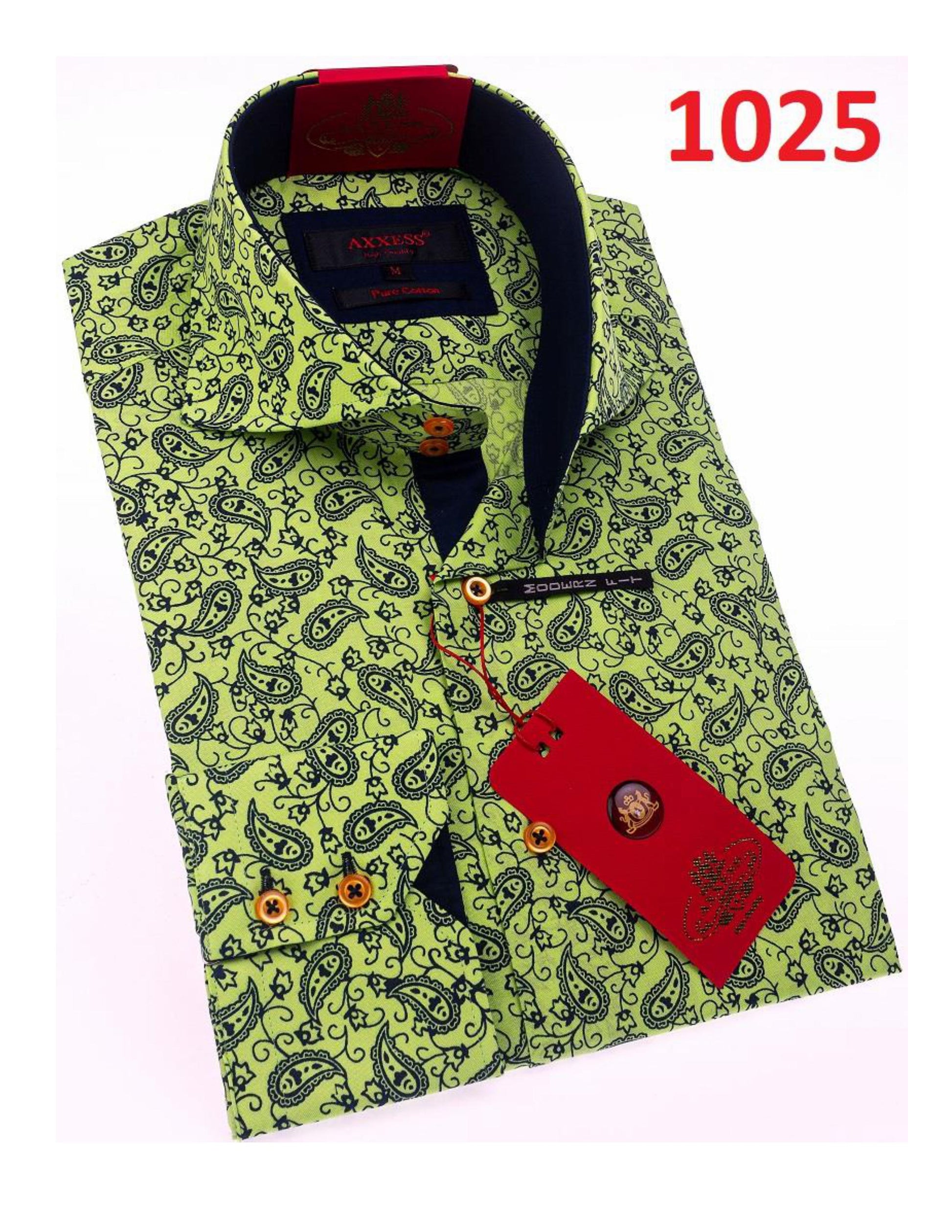 Axxess 1025 Green/Black Paisley Cotton Casual Dress Shirt