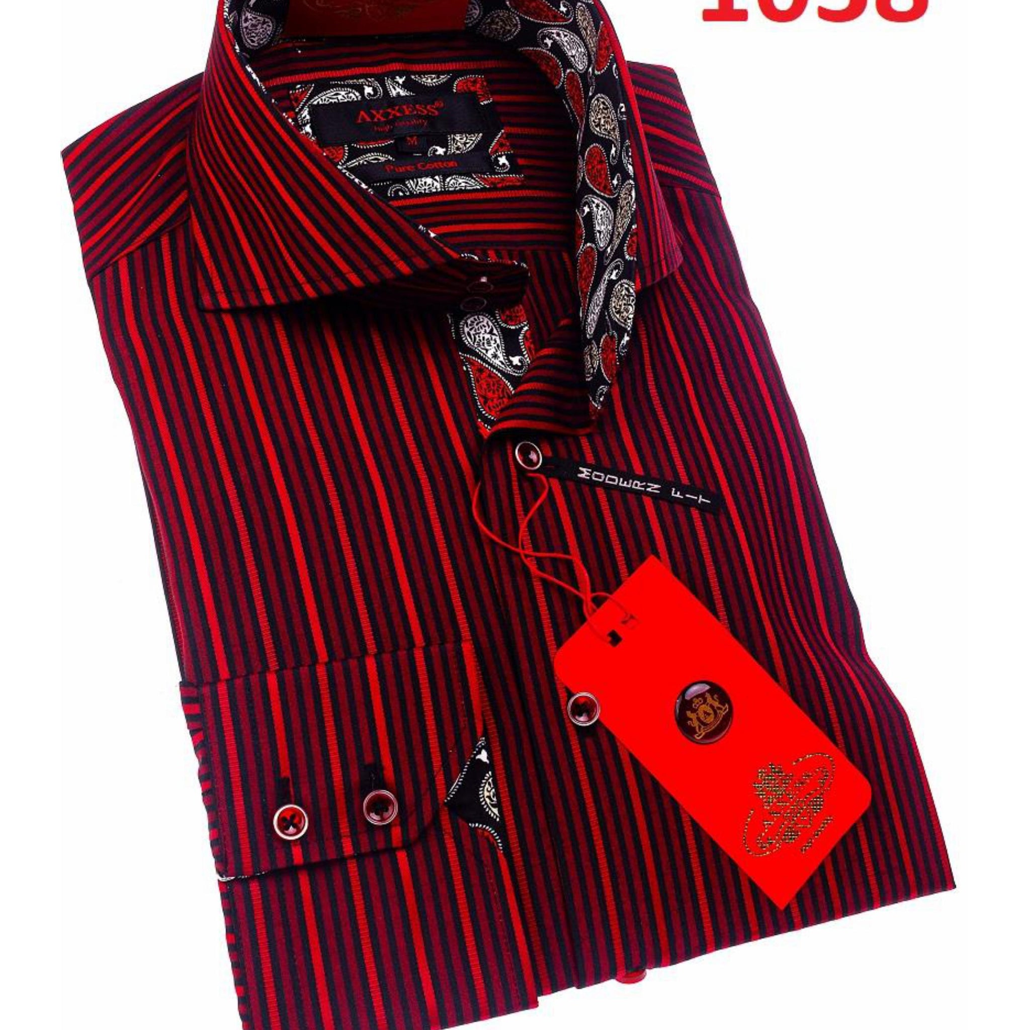 Axxess 1038 Red/Black Stripe Cotton Casual Dress Shirt