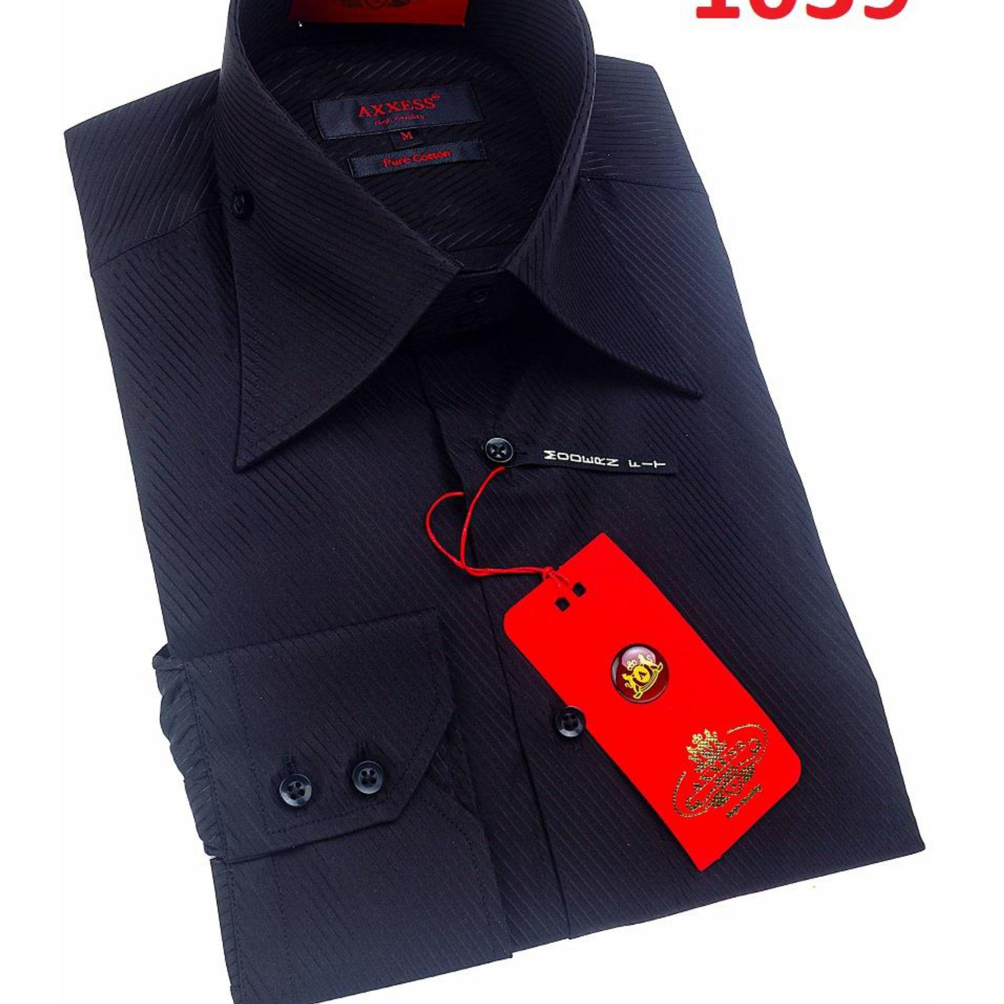 Axxess 1039 Black Cotton Casual Dress Shirt