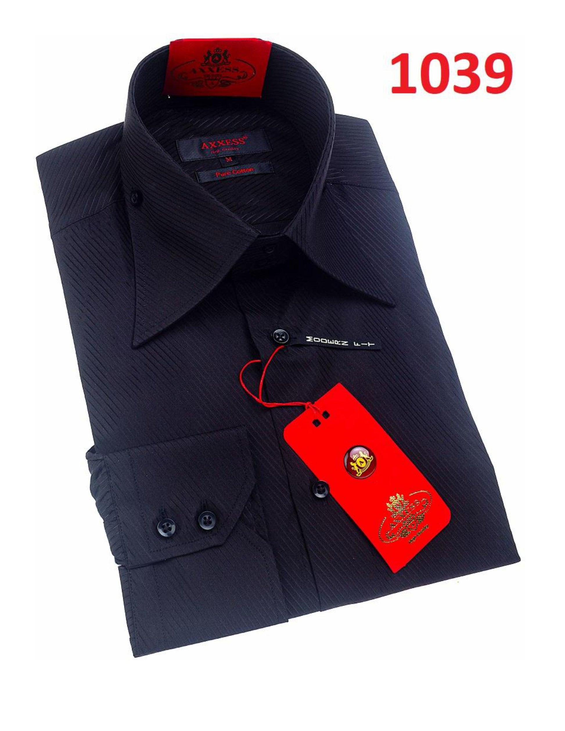 Axxess 1039 Black Cotton Casual Dress Shirt