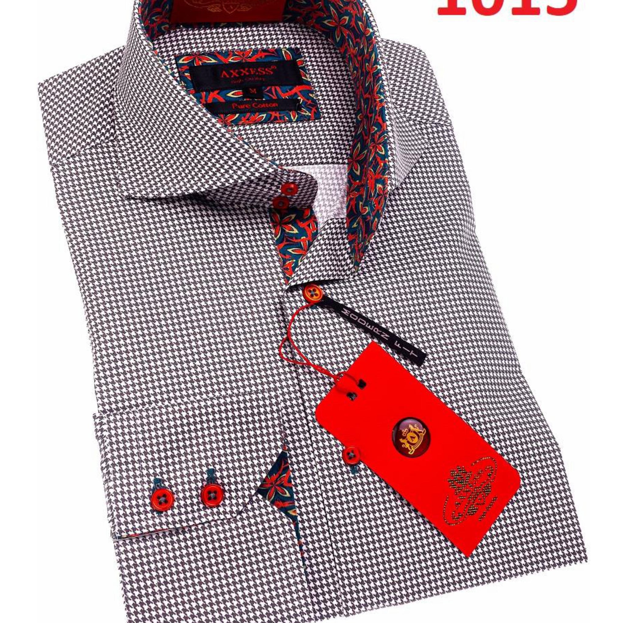 Axxess 1015 Houndstooth Cotton Casual Dress Shirt