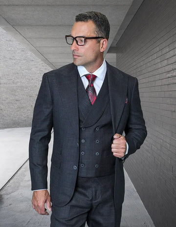 Statement Baceno Black Super 200's Italian Wool Vested Suit Suit Essence