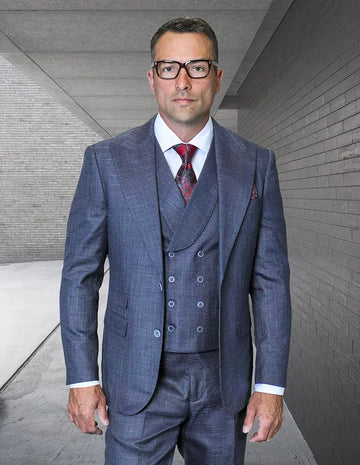 Statement Baceno Navy Super 200's Italian Wool Vested Suit