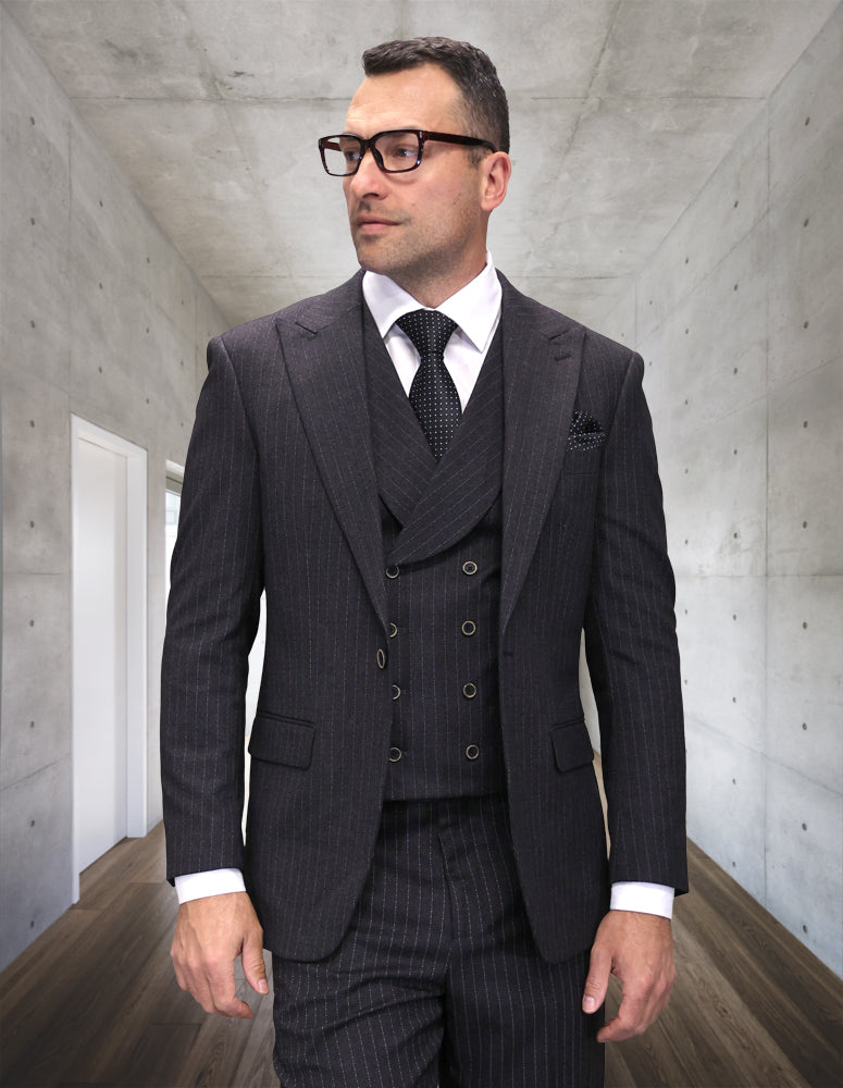 Statement Balini Black Super 200’s Italian Wool / Cashmere Vested Suit