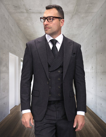 Statement Balini Black Super 200’s Italian Wool / Cashmere Vested Suit