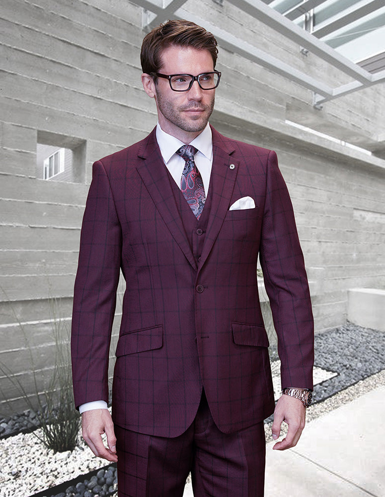 Statement Bergamo Burgundy Super 200’s Italian Wool / Cashmere Vested Suit