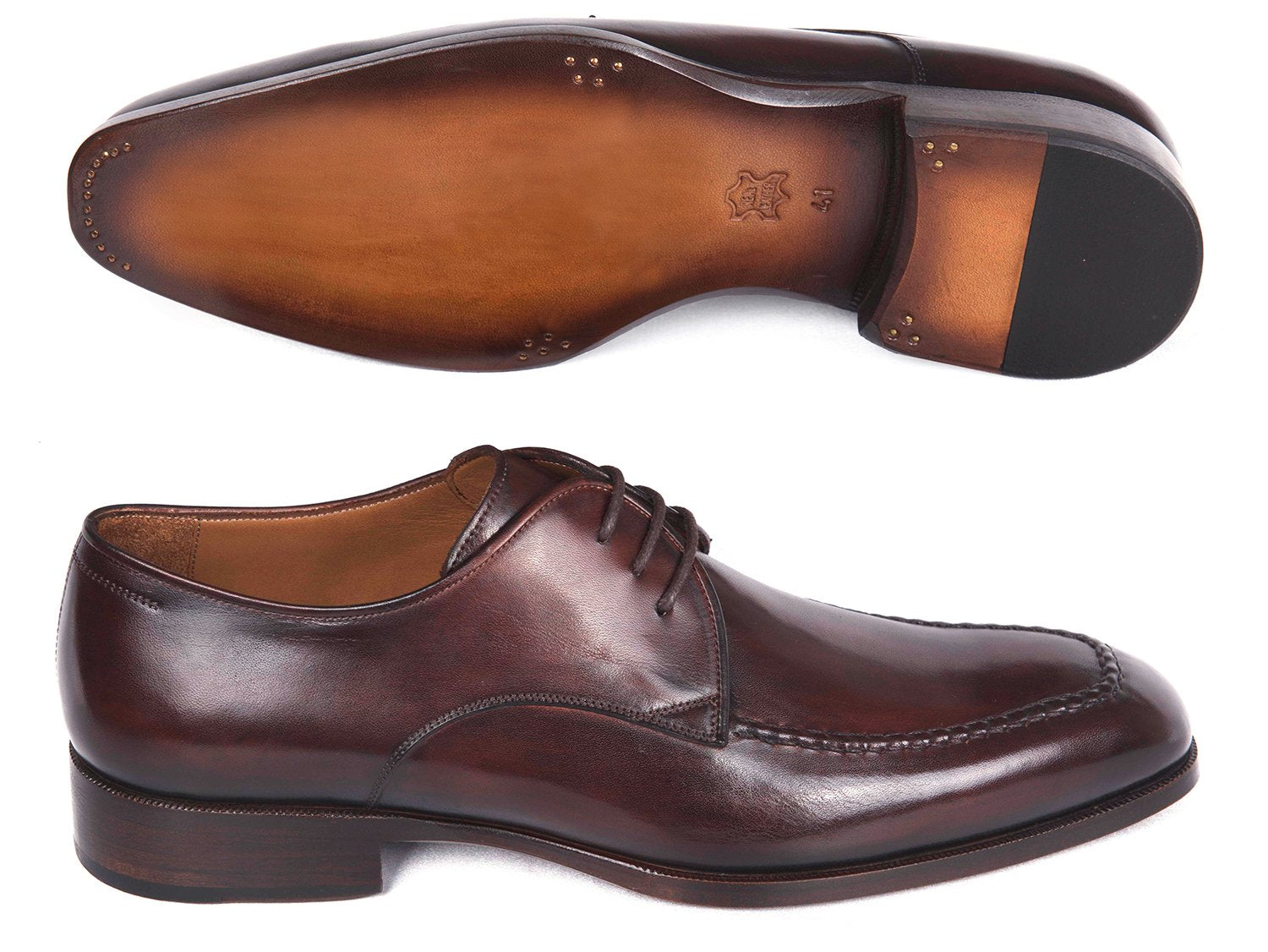 Paul Parkman Brown & Bordeaux Leather Apron Derby Shoes (ID#33BRD92) PAUL PARKMAN