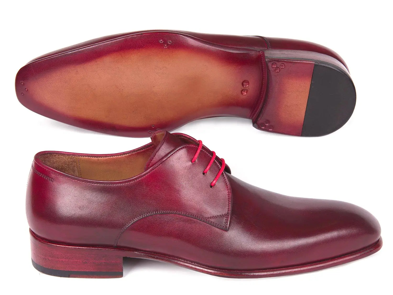 Paul Parkman Men's Burgundy Hand-Painted Derby Shoes (ID#633BRD72) PAUL PARKMAN