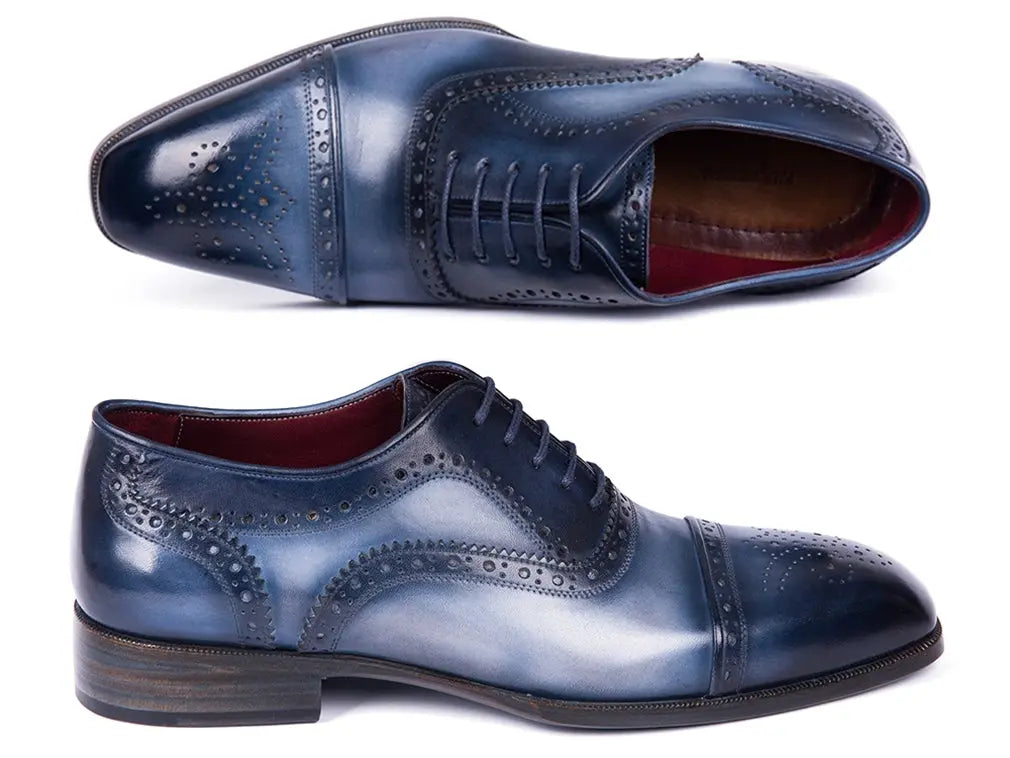 Paul Parkman Men's Blue/Navy Cap Toe Oxfords (ID#024-NVYBLU) PAUL PARKMAN