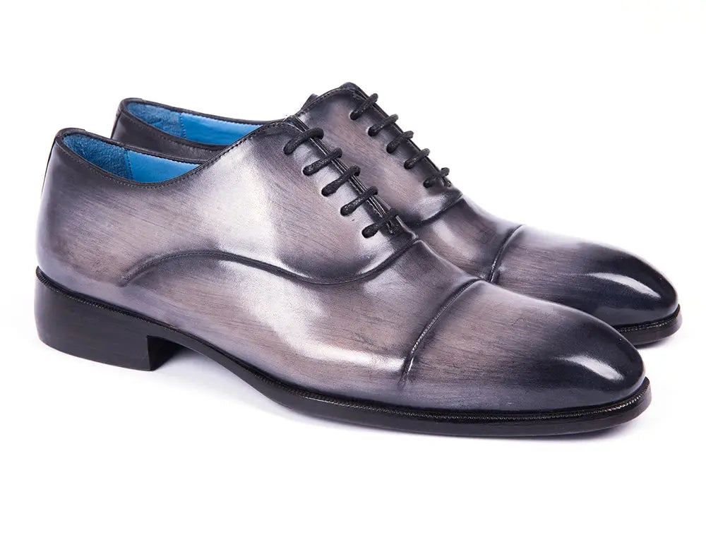 Paul Parkman Men's Gray Burnished Cap Toe Oxfords (ID#1744-GRY) PAUL PARKMAN