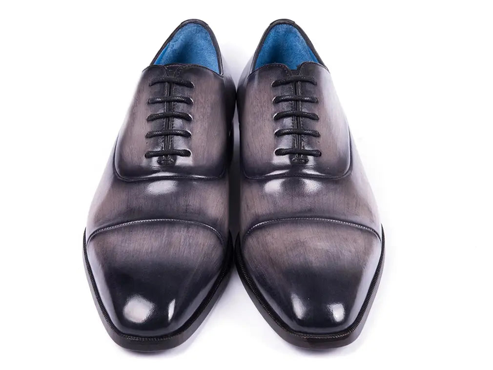 Paul Parkman Men's Gray Burnished Cap Toe Oxfords (ID#1744-GRY) PAUL PARKMAN