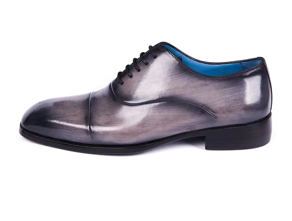 Paul Parkman Men's Gray Burnished Cap Toe Oxfords (ID#1744-GRY) PAUL PARKMAN