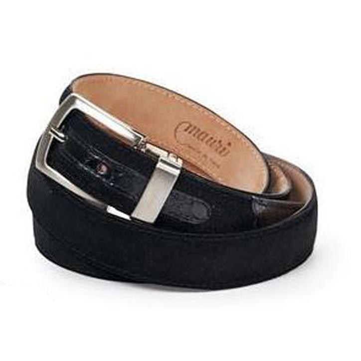 Mauri Black Genuine Crocodile/Suede Belt 