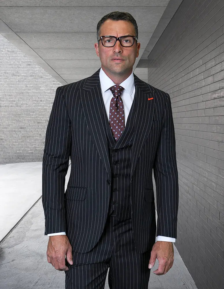 Statement Bonita Black Super 200's Italian Wool/Cashmere Vested Suit