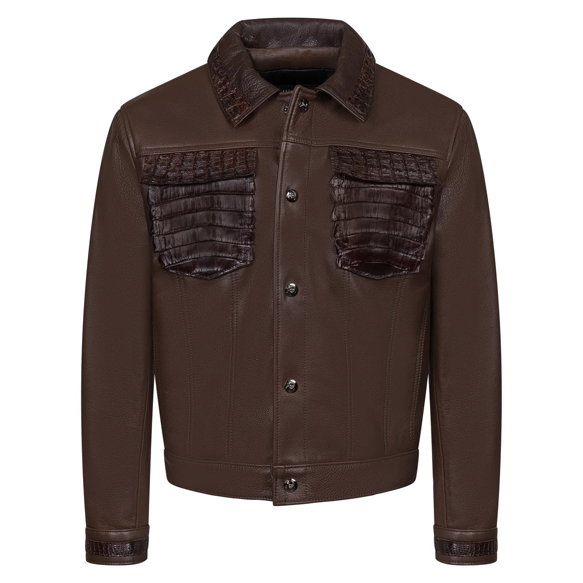 Jakewood 3065 Brown Genuine Alligator/Leather Denim Style Jacket