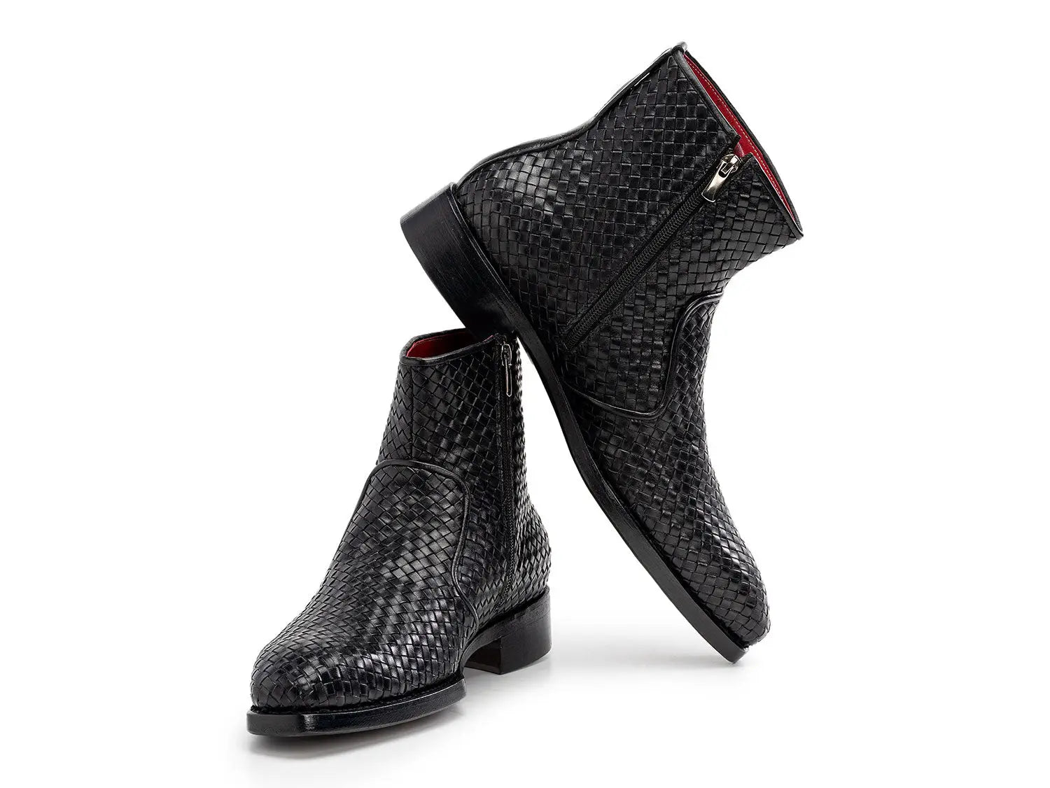 Paul Parkman Men's Black Woven Genuine Leather Goodyear Welted Zipper Boots (ID#BT269BLK) PAUL PARKMAN