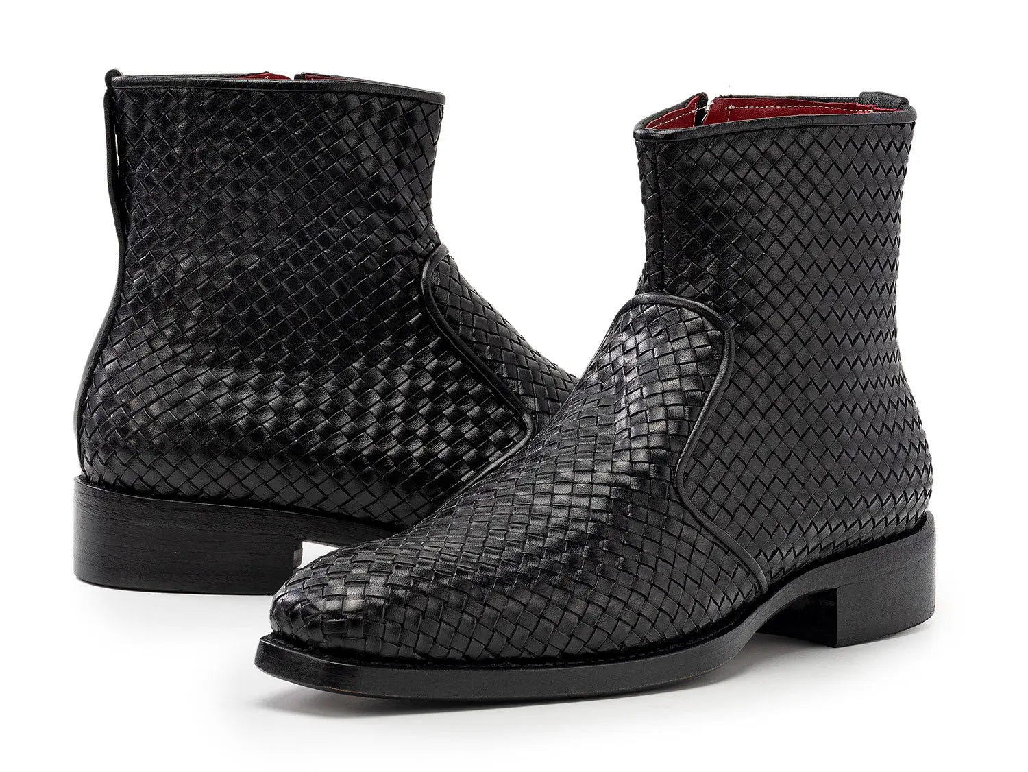Paul Parkman Men's Black Woven Genuine Leather Goodyear Welted Zipper Boots (ID#BT269BLK) PAUL PARKMAN