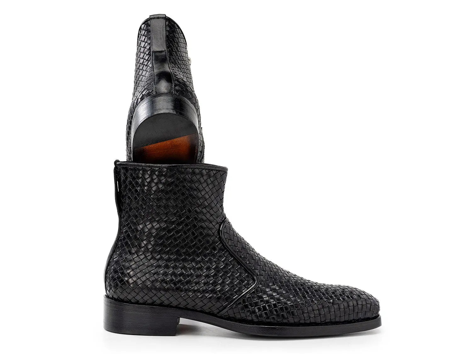 Paul Parkman Men's Black Woven Genuine Leather Goodyear Welted Zipper Boots (ID#BT269BLK) PAUL PARKMAN