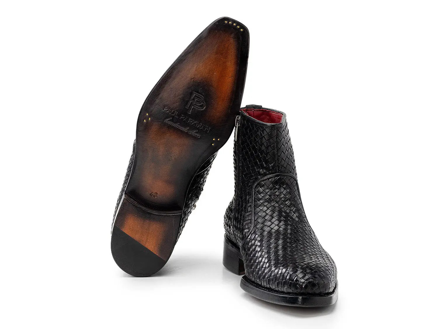 Paul Parkman Men's Black Woven Genuine Leather Goodyear Welted Zipper Boots (ID#BT269BLK) PAUL PARKMAN