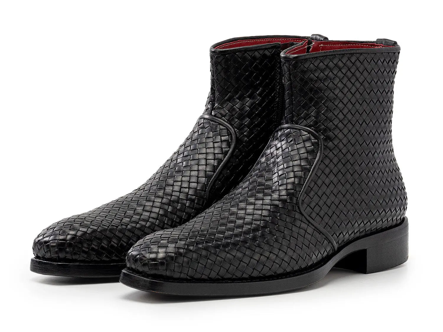 Paul Parkman Men's Black Woven Genuine Leather Goodyear Welted Zipper Boots (ID#BT269BLK) PAUL PARKMAN