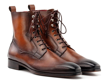 Paul Parkman Men's Brown Burnished Genuine Leather Lace-Up Boots (ID#BT534-BRW) PAUL PARKMAN