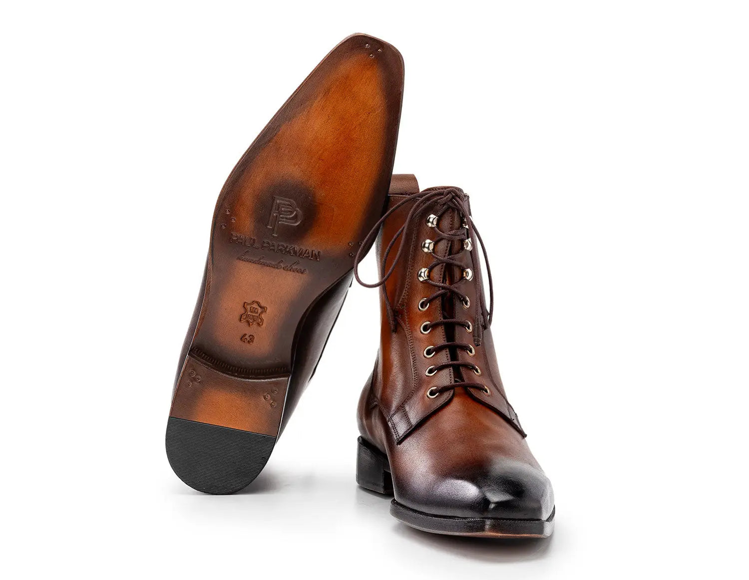 Paul Parkman Men's Brown Burnished Genuine Leather Lace-Up Boots (ID#BT534-BRW) PAUL PARKMAN
