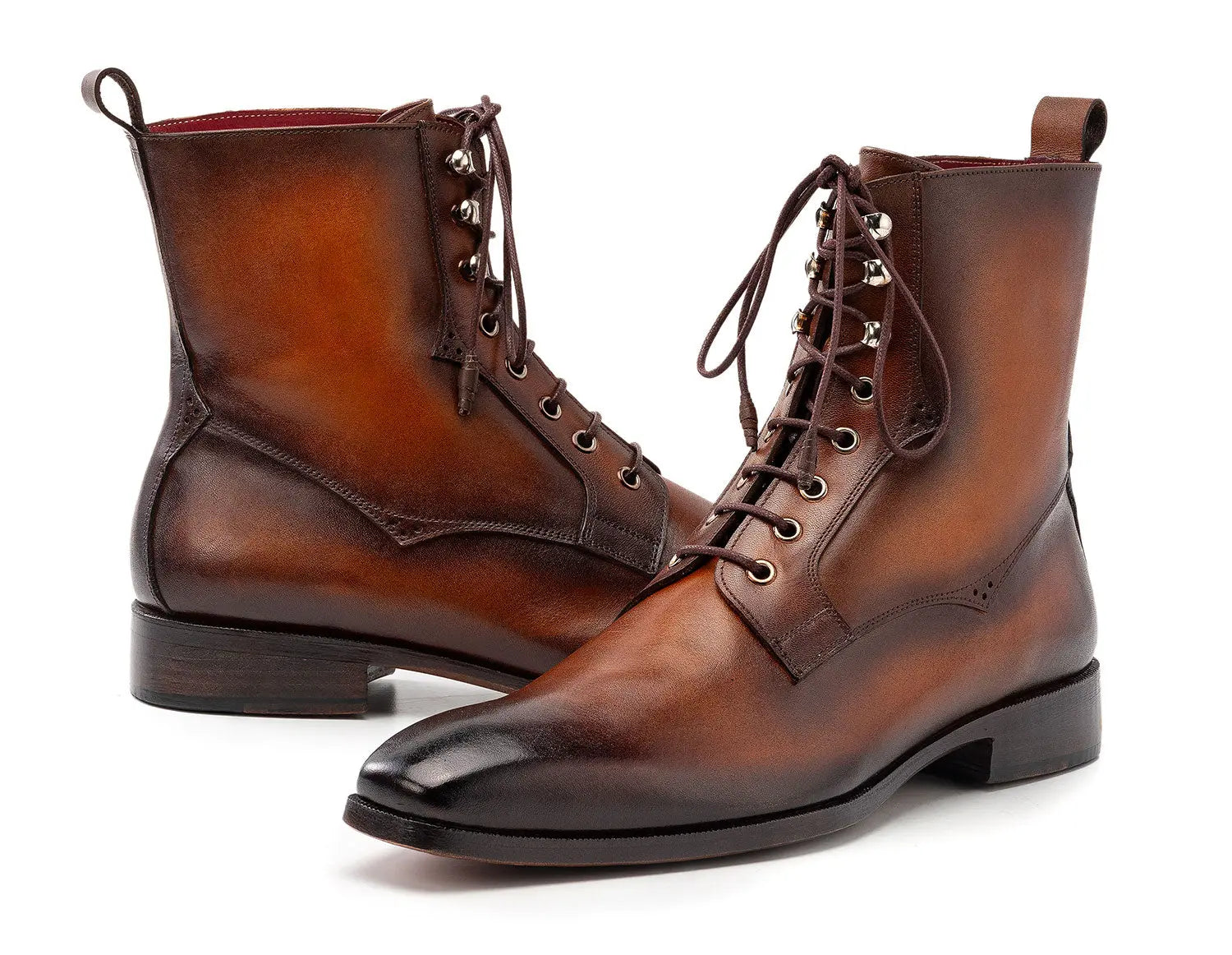 Paul Parkman Men's Brown Burnished Genuine Leather Lace-Up Boots (ID#BT534-BRW) PAUL PARKMAN