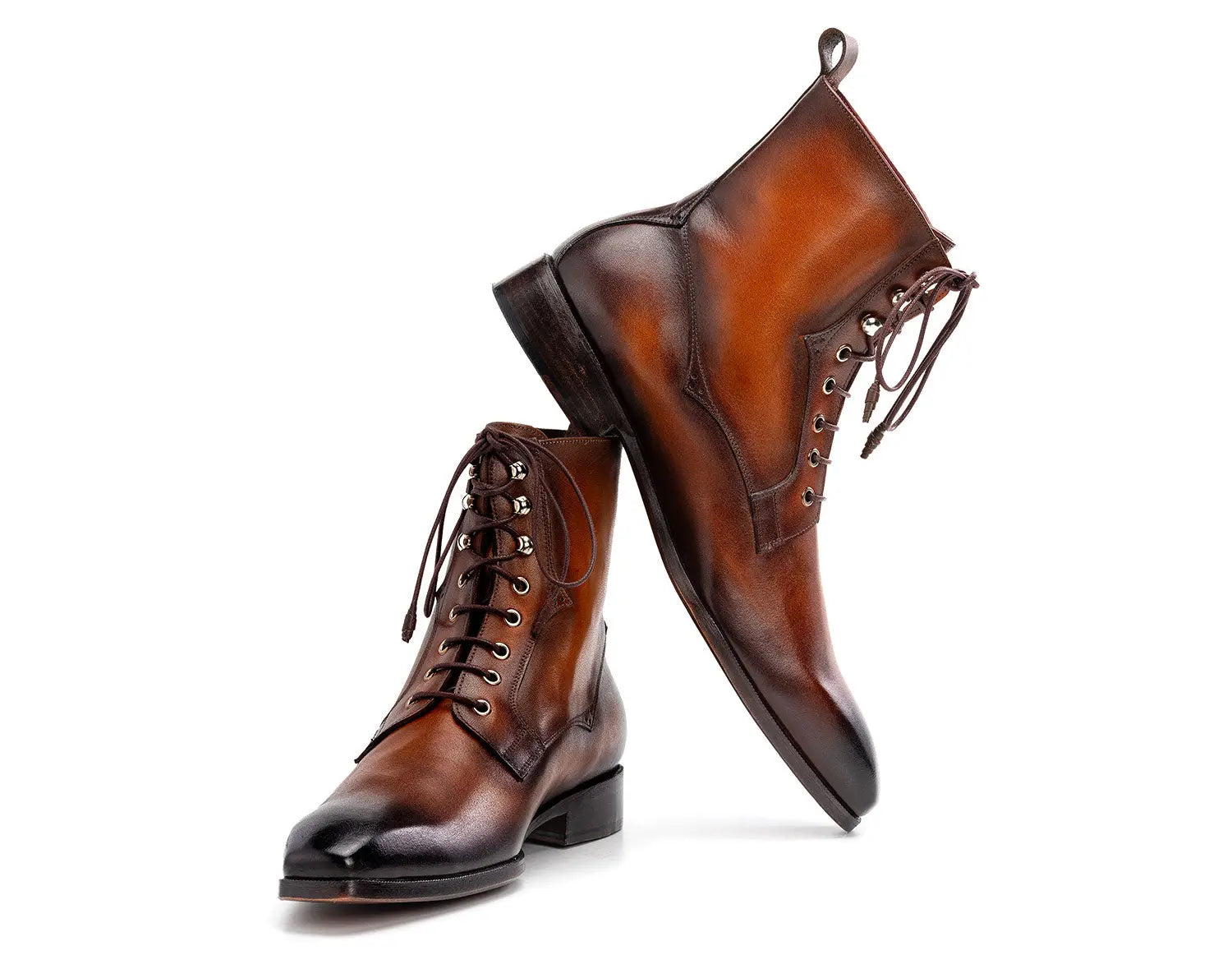 Paul Parkman Men's Brown Burnished Genuine Leather Lace-Up Boots (ID#BT534-BRW) PAUL PARKMAN