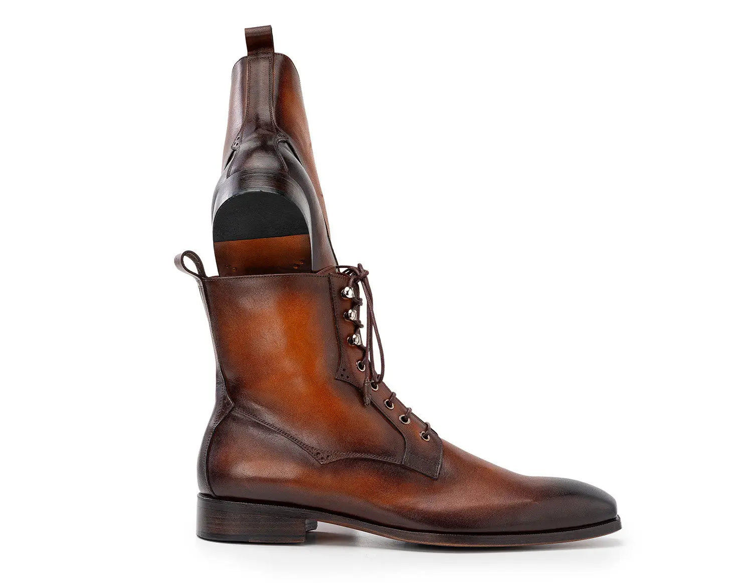 Paul Parkman Men's Brown Burnished Genuine Leather Lace-Up Boots (ID#BT534-BRW) PAUL PARKMAN