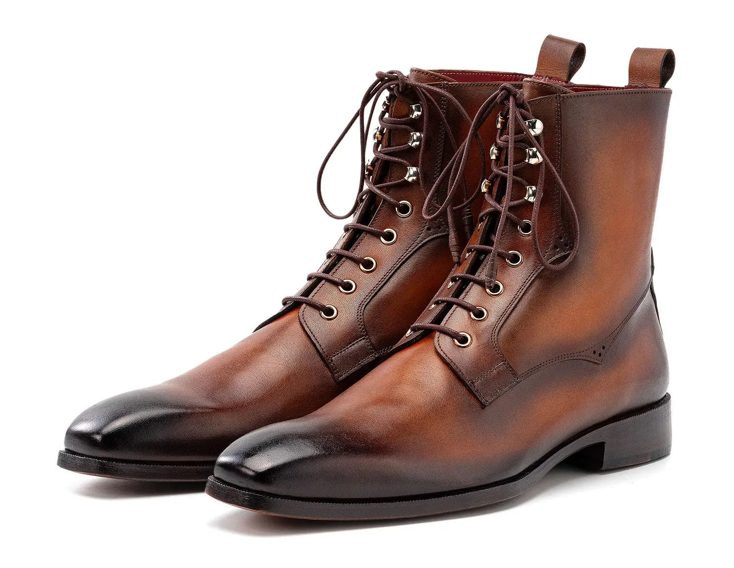 Paul Parkman Men's Brown Burnished Genuine Leather Lace-Up Boots (ID#BT534-BRW) PAUL PARKMAN