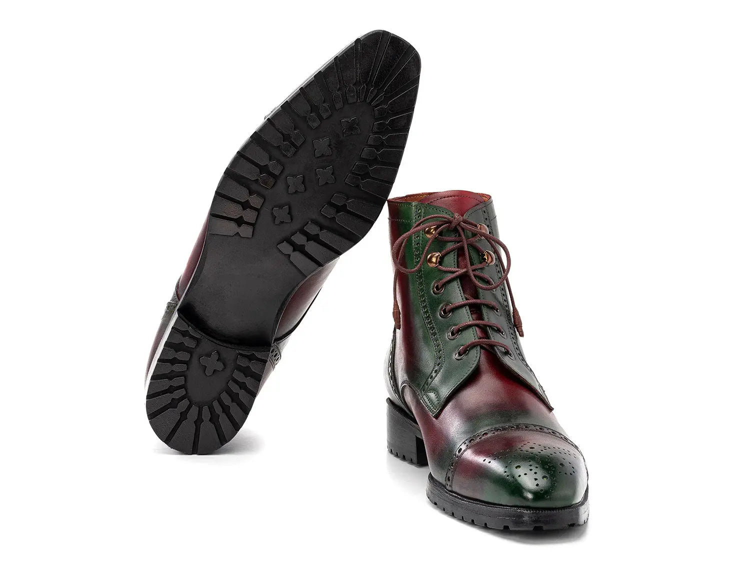 Paul Parkman Men's Green/Brown Hand-Painted Genuine Leather Cap Toe Boots (ID#BT9566-BRG) PAUL PARKMAN