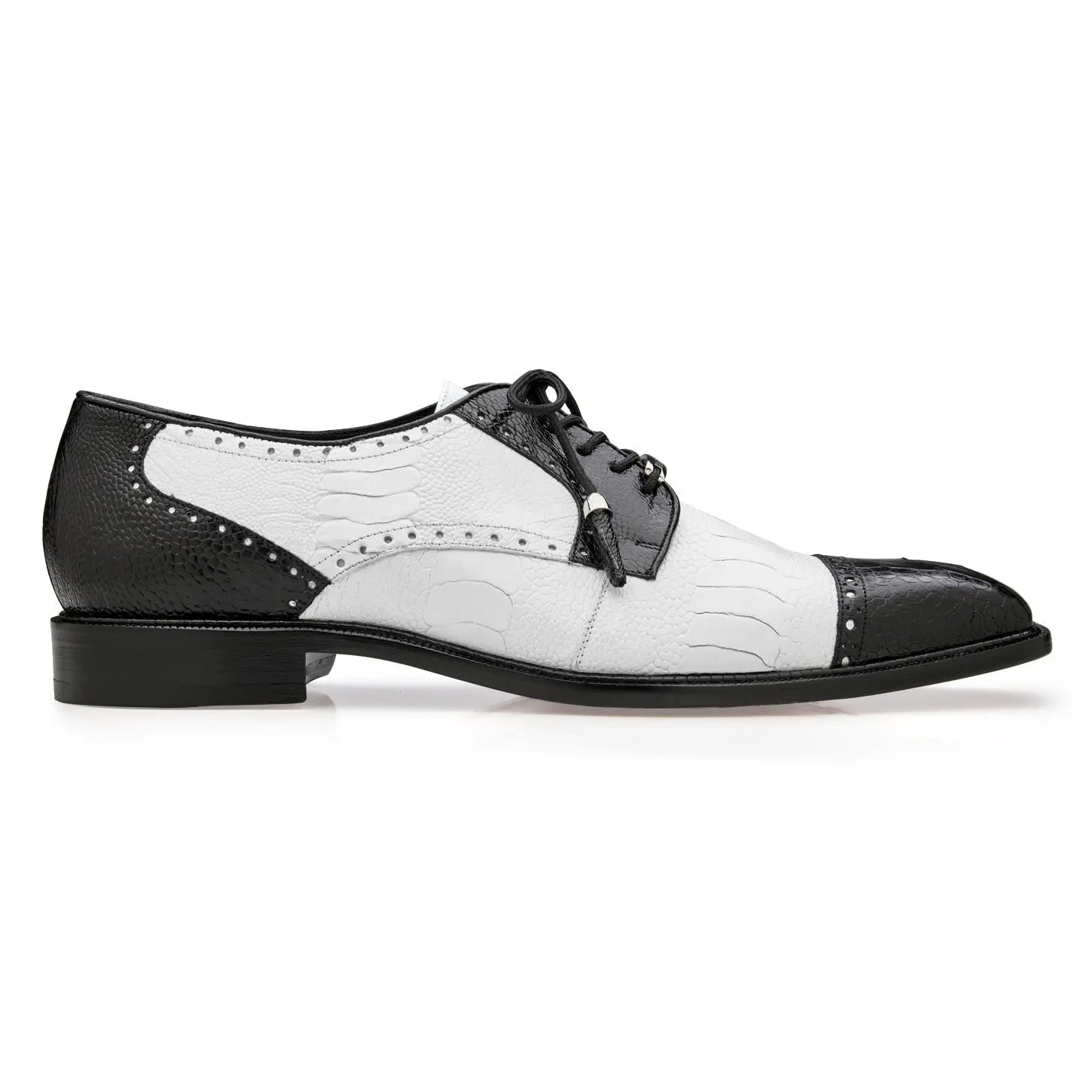 Belvedere Batta 14006 Black/White Genuine Ostrich Oxfords