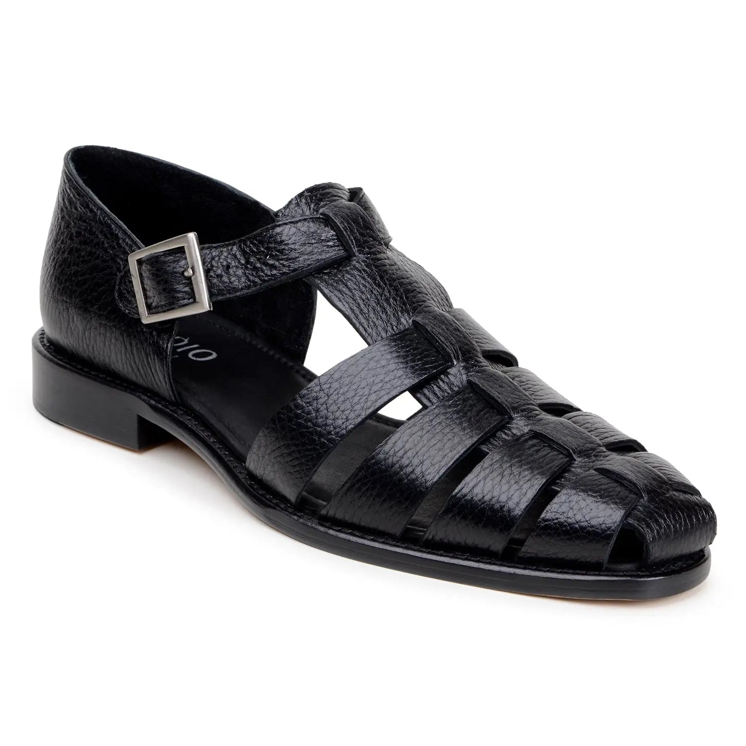 Belvedere Elio Black Genuine Leather Italian Deerskin Sandals
