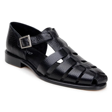 Belvedere Elio Black Genuine Leather Italian Deerskin Sandals