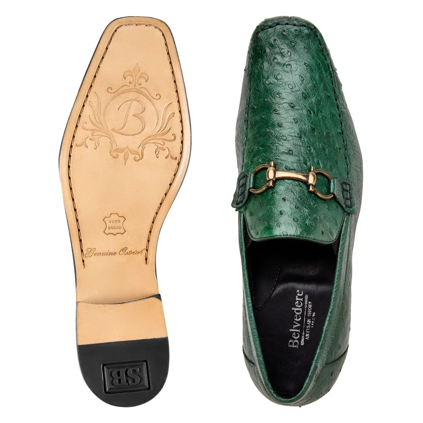 Belvedere Bartolo 1026OB Forest Green Genuine Ostrich Loafers