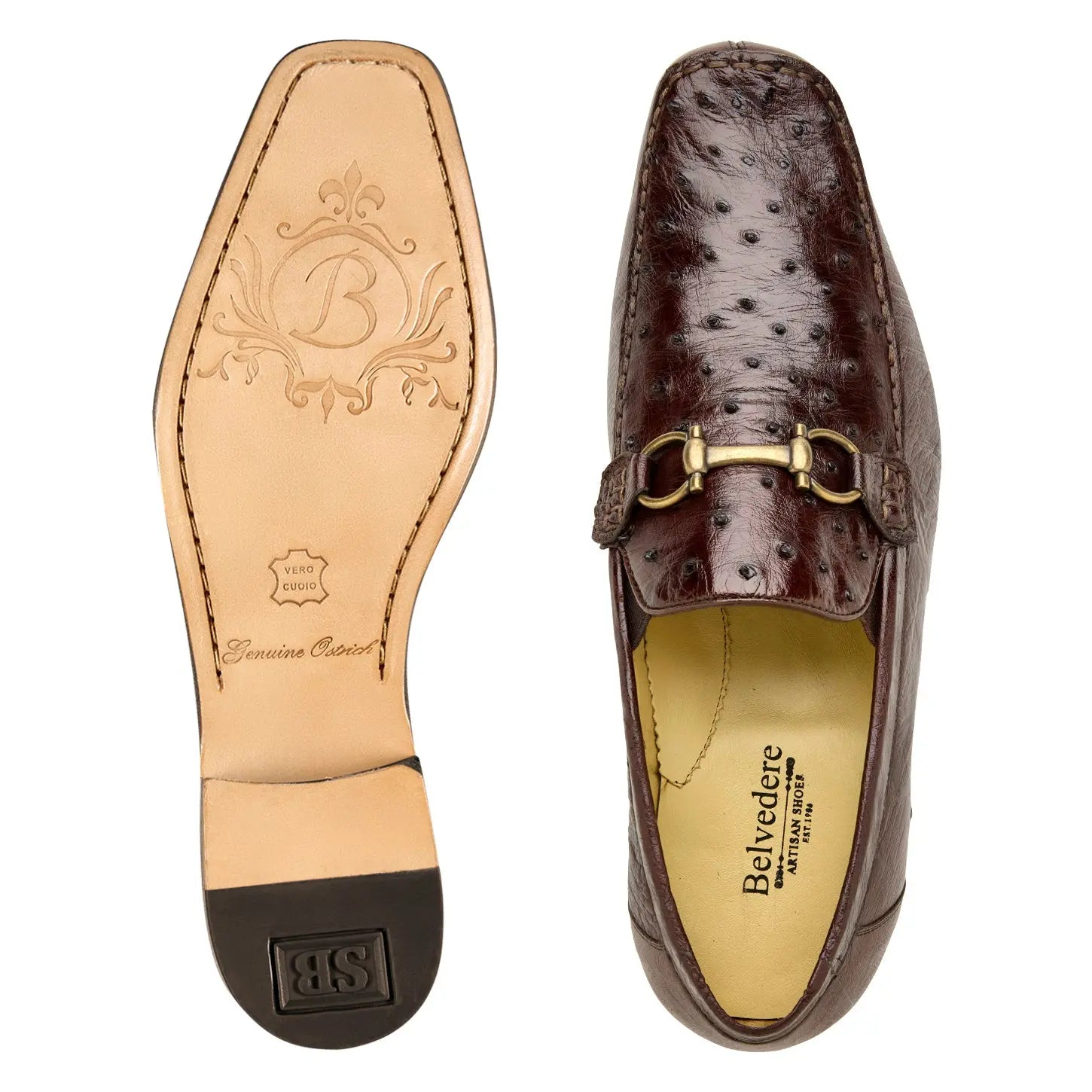 Belvedere Bartolo 1026OB Brown Genuine Ostrich Loafers