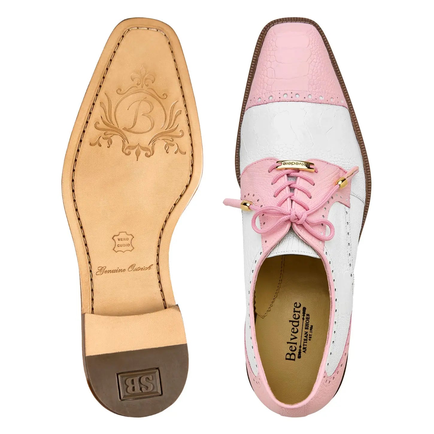 Belvedere Batta 14006 Pink/White Genuine Ostrich Oxfords